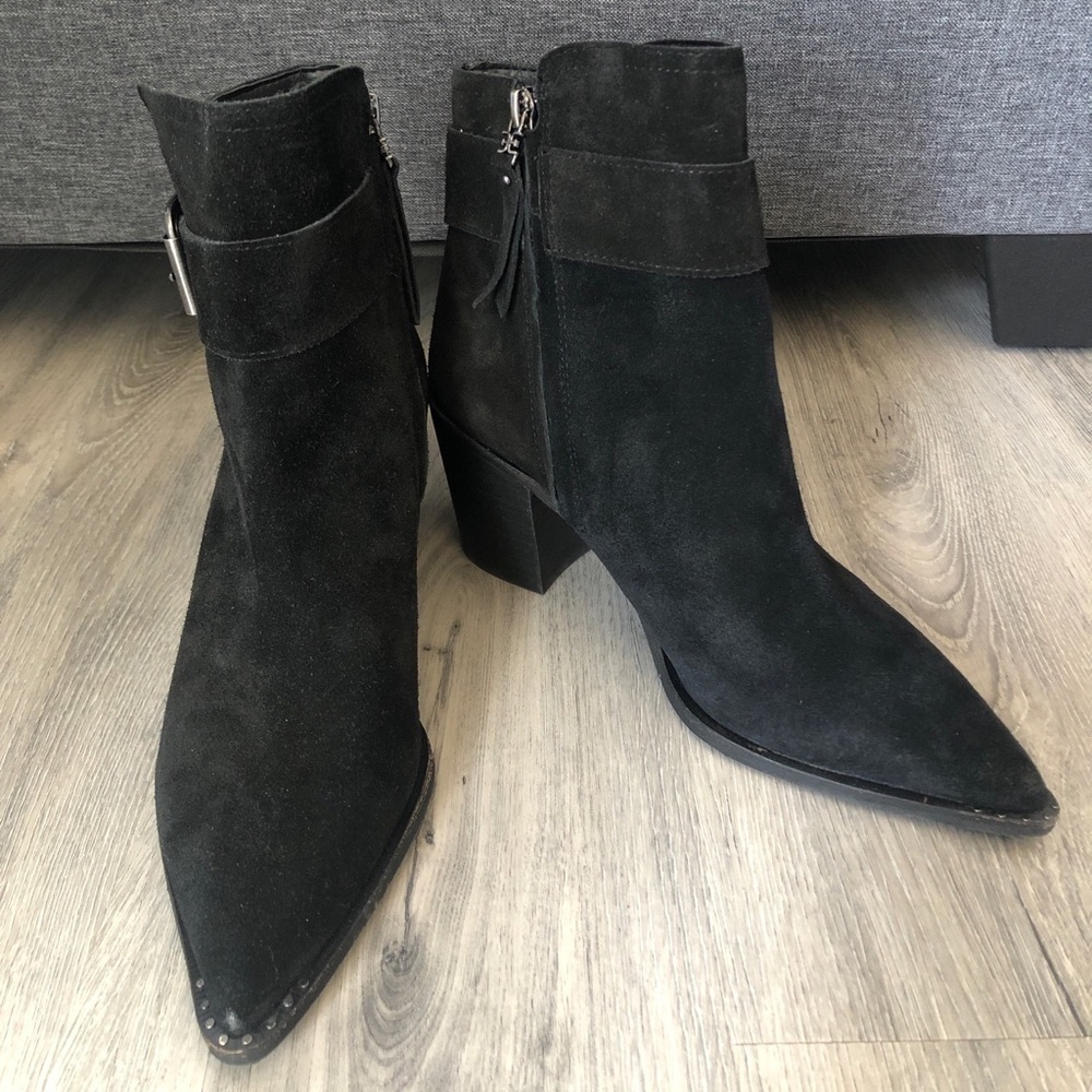 Sam Edelman Leonia Buckle Black Suede Bootie